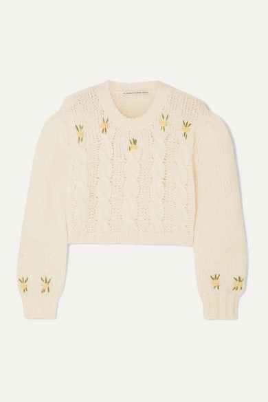 alessandra rich cropped embroidered cable knit sweater