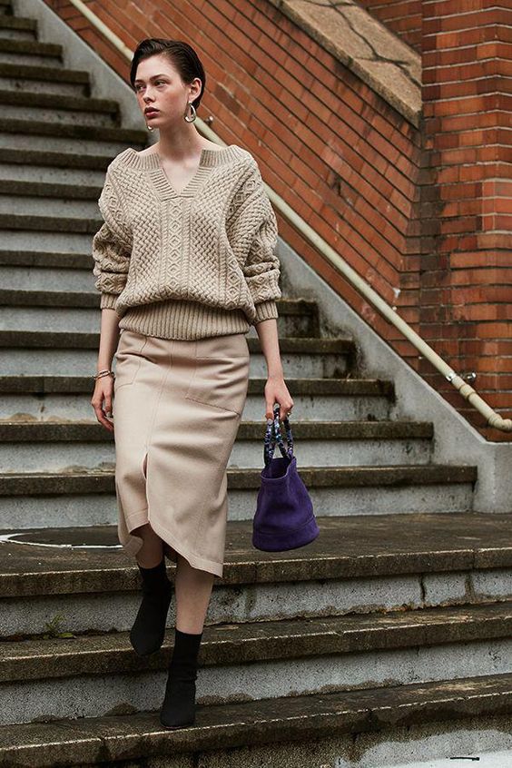 how to wear cable knit sweater to work