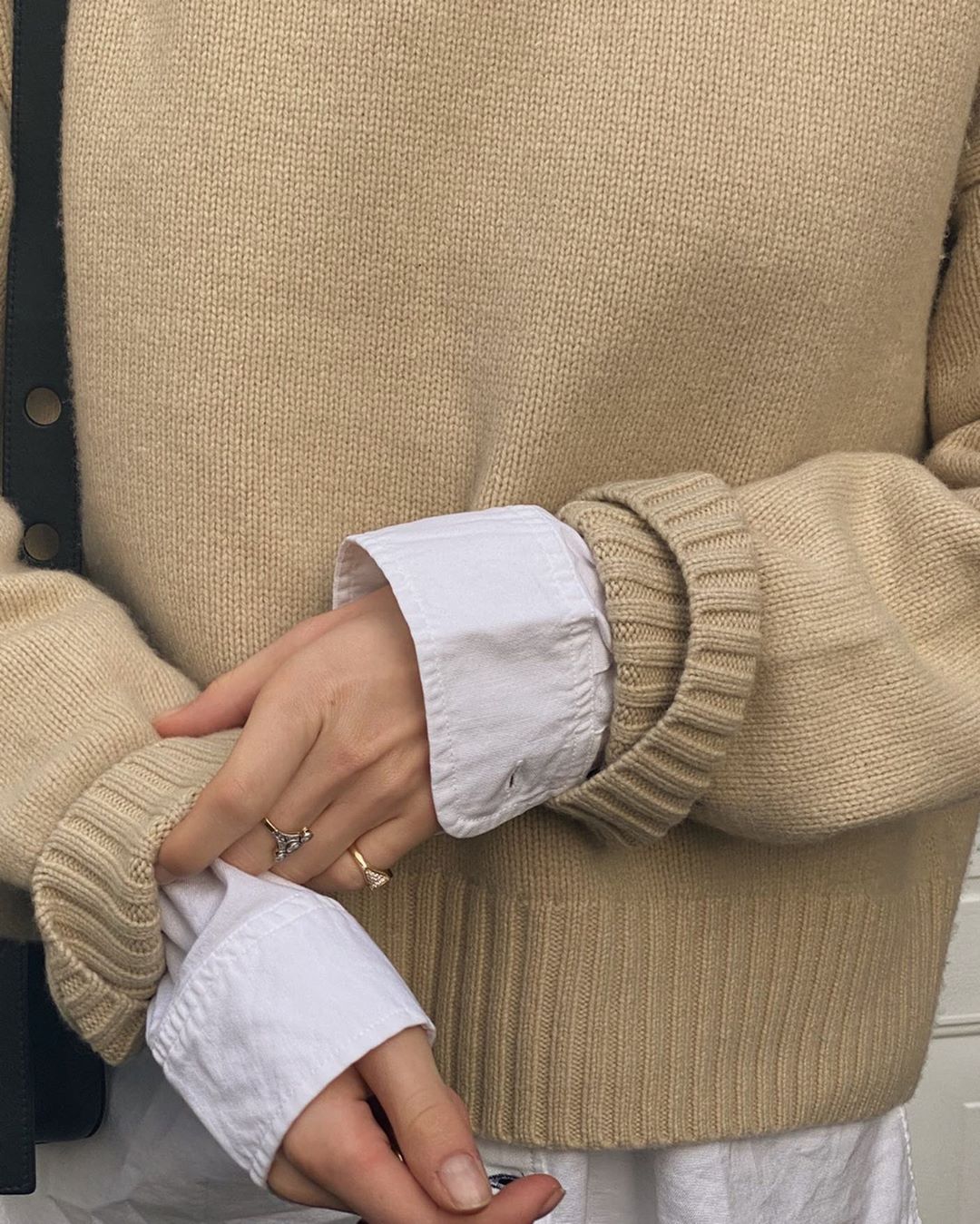 white-button-down-shirt-with-beige-sweater